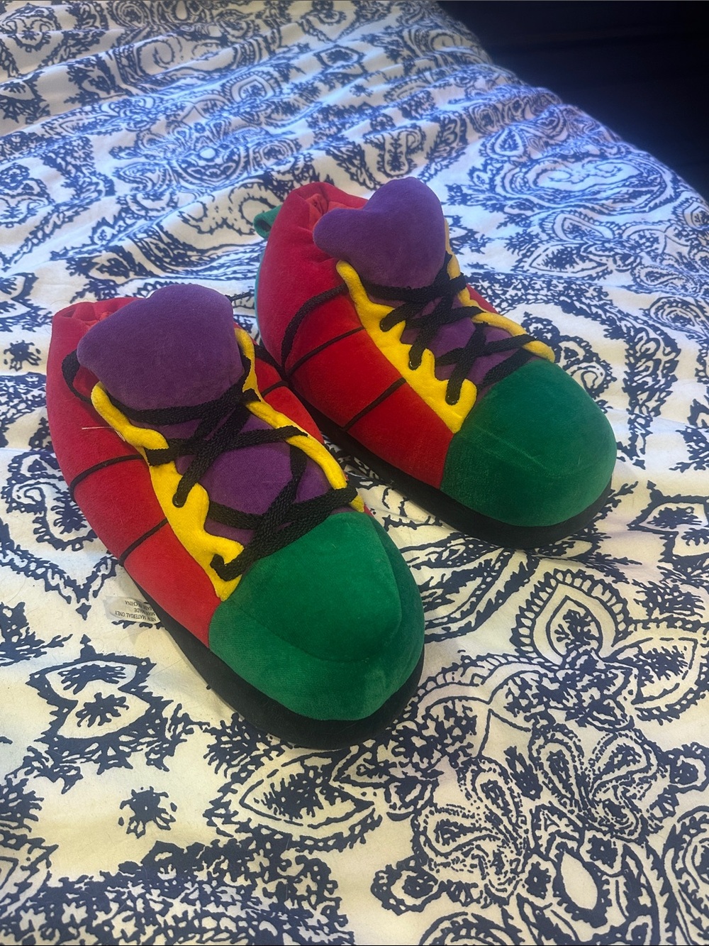 Happy Feet Multicolor Plush Slipper Sneakers - Red, Green, Purple, Yellow